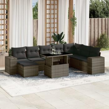 ARDEBO.de - 9-tlg. Garten-Sofagarnitur mit Kissen Grau Poly Rattan