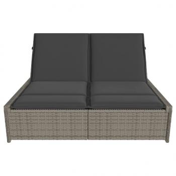 Doppel-Sonnenliege mit Kissen Grau Poly Rattan