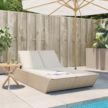 ARDEBO.de - Doppel-Sonnenliege mit Auflagen Beige Poly Rattan