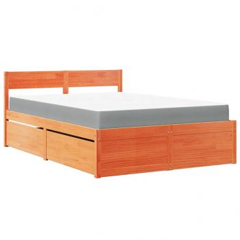 Bett mit Schubladen und Matratze Wachsbraun 120x200 Massivholz