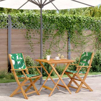 ARDEBO.de - 3-tlg. Bistro-Set Blattmuster Stoff und Massivholz