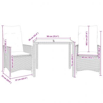 3-tlg. Bistro-Set mit Kissen Schwarz Poly Rattan