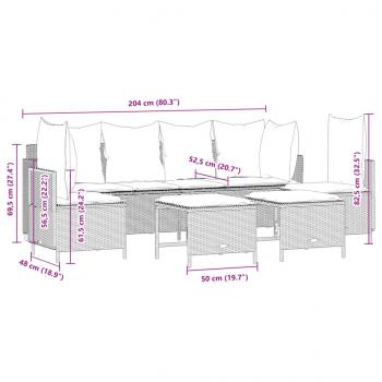 5-tlg. Garten-Sofagarnitur mit Kissen Grau Poly Rattan