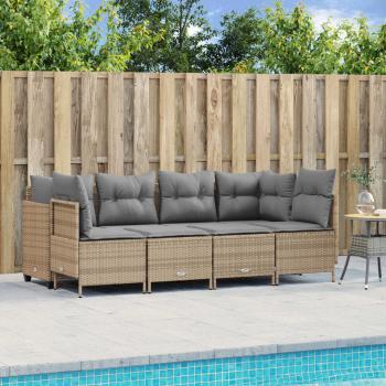 ARDEBO.de - 5-tlg. Garten-Sofagarnitur mit Kissen Beige Poly Rattan