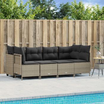 ARDEBO.de - 5-tlg. Garten-Sofagarnitur mit Kissen Hellgrau Poly Rattan