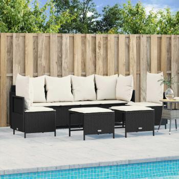 ARDEBO.de - 5-tlg. Garten-Sofagarnitur mit Kissen Schwarz Poly Rattan