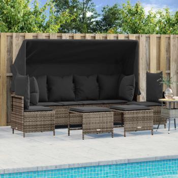 ARDEBO.de - 5-tlg. Garten-Sofagarnitur mit Kissen Grau Poly Rattan