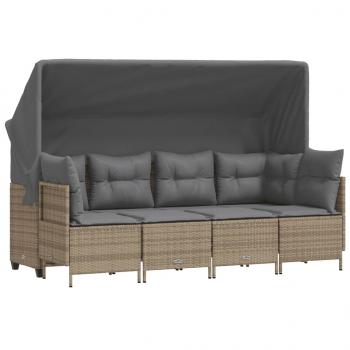 5-tlg. Garten-Sofagarnitur mit Kissen Beige Poly Rattan