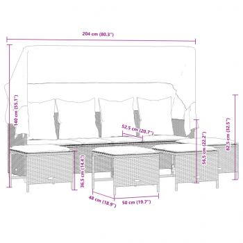 5-tlg. Garten-Sofagarnitur mit Kissen Braun Poly Rattan