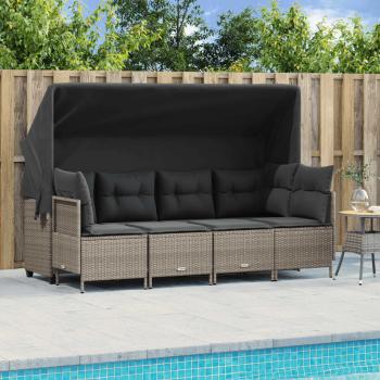 ARDEBO.de - 5-tlg. Garten-Sofagarnitur mit Kissen Hellgrau Poly Rattan