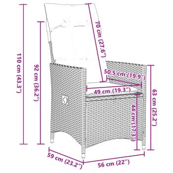 7-tlg. Garten-Essgruppe mit Kissen Grau Poly Rattan