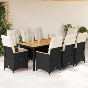 ARDEBO.de - 9-tlg. Garten-Essgruppe mit Kissen Schwarz Poly Rattan