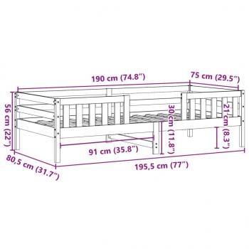 Massivholzbett ohne Matratze Weiß 75x190 cm Kiefernholz