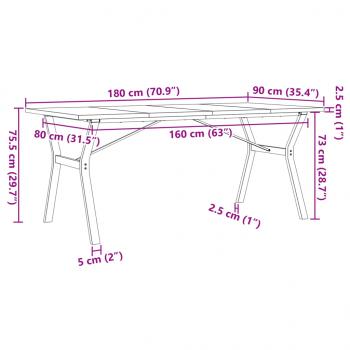 Esstisch Y-Gestell 180x90x75,5 cm Massivholz Kiefer & Gusseisen