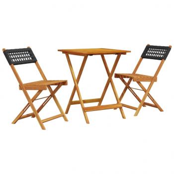 ARDEBO.de - 3-tlg. Bistro-Set Schwarz Poly Rattan und Massivholz