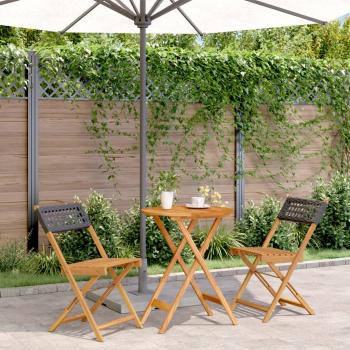 ARDEBO.de - 3-tlg. Bistro-Set Schwarz Poly Rattan und Massivholz