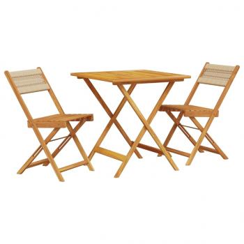 3-tlg. Bistro-Set Beige Polypropylen und Massivholz