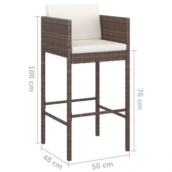 Barhocker 4 Stk. mit Kissen Braun Poly Rattan