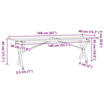 Couchtisch X-Gestell 160x40x45 cm Massivholz Kiefer & Gusseisen