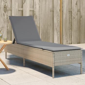 ARDEBO.de - Sonnenliege mit Auflage Beige Poly Rattan