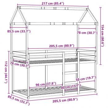 Etagenbett mit Dach Wachsbraun 80x200 cm Massivholz Kiefer