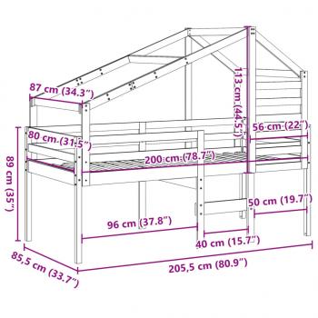 Hochbett mit Dach 80x200 cm Massivholz Kiefer