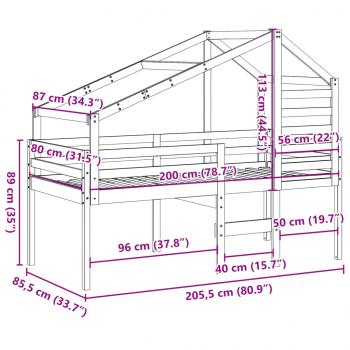 Hochbett mit Dach Wachsbraun 80x200 cm Massivholz Kiefer