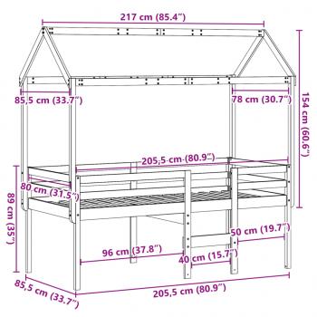 Hochbett mit Dach Wachsbraun 80x200 cm Massivholz Kiefer