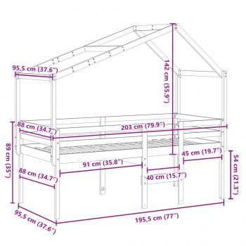 Hochbett mit Dach 90x190 cm Massivholz Kiefer