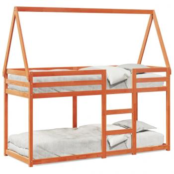 Etagenbett mit Dach Wachsbraun 80x200 cm Massivholz Kiefer