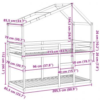 Etagenbett mit Dach Wachsbraun 80x200 cm Massivholz Kiefer