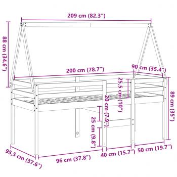 Hochbett mit Dach 80x200 cm Massivholz Kiefer