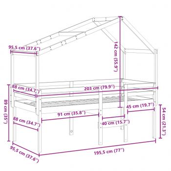 Hochbett mit Dach Wachsbraun 90x190 cm Massivholz Kiefer