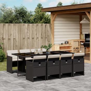 ARDEBO.de - 9-tlg. Garten-Essgruppe mit Kissen Schwarz Poly Rattan