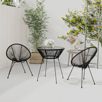 ARDEBO.de - 3-tlg. Garten-Essgruppe PVC Rattan Schwarz