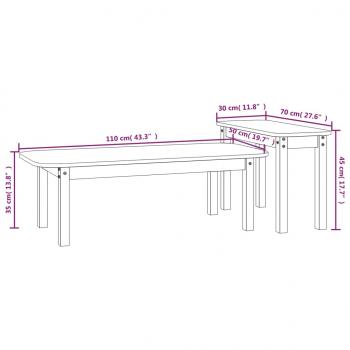 2-tlg. Couchtisch-Set Schwarz Massivholz Kiefer