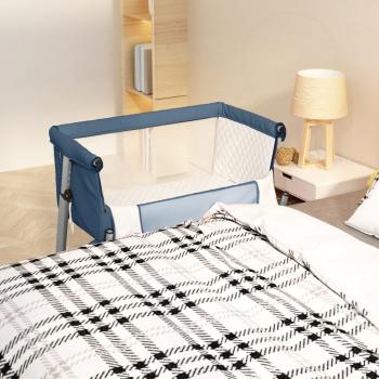 ARDEBO.de - Babybett mit Matratze Marineblau Leinenstoff