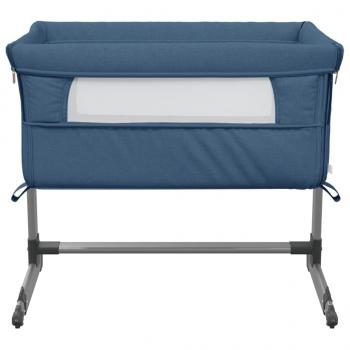 Babybett mit Matratze Marineblau Leinenstoff