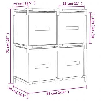 Kommode mit 4 Körben aus Stoff Grau 63×30×71 cm Stahl