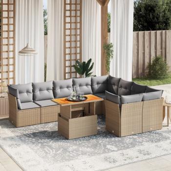 ARDEBO.de - 10-tlg. Garten-Sofagarnitur mit Kissen Beige Poly Rattan