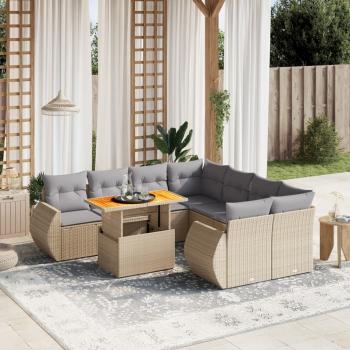 ARDEBO.de - 9-tlg. Garten-Sofagarnitur mit Kissen Beige Poly Rattan