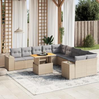 ARDEBO.de - 11-tlg. Garten-Sofagarnitur mit Kissen Beige Poly Rattan