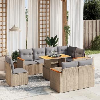 ARDEBO.de - 9-tlg. Garten-Sofagarnitur mit Kissen Beige Poly Rattan