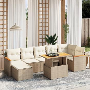 ARDEBO.de - 8-tlg. Garten-Sofagarnitur mit Kissen Beige Poly Rattan