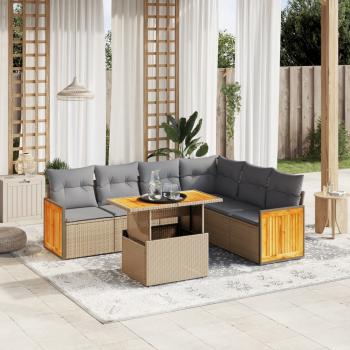 ARDEBO.de - 7-tlg. Garten-Sofagarnitur mit Kissen Beige Poly Rattan