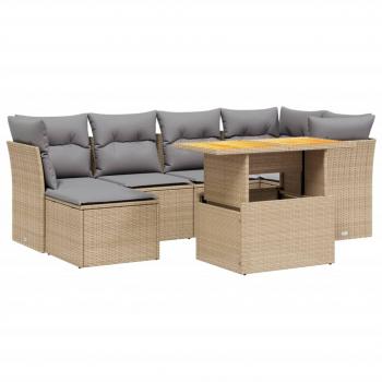 7-tlg. Garten-Sofagarnitur mit Kissen Beige Poly Rattan