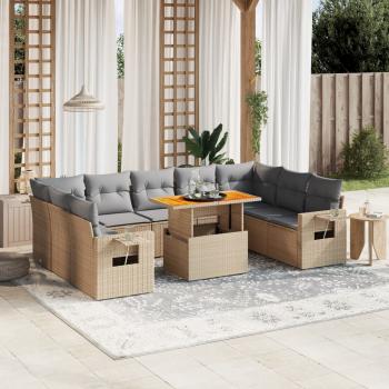 ARDEBO.de - 10-tlg. Garten-Sofagarnitur mit Kissen Beige Poly Rattan