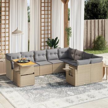 ARDEBO.de - 10-tlg. Garten-Sofagarnitur mit Kissen Beige Poly Rattan