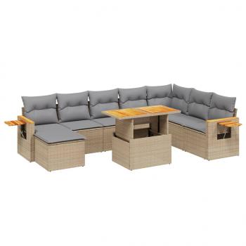 9-tlg. Garten-Sofagarnitur mit Kissen Beige Poly Rattan