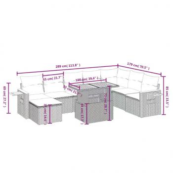 9-tlg. Garten-Sofagarnitur mit Kissen Beige Poly Rattan